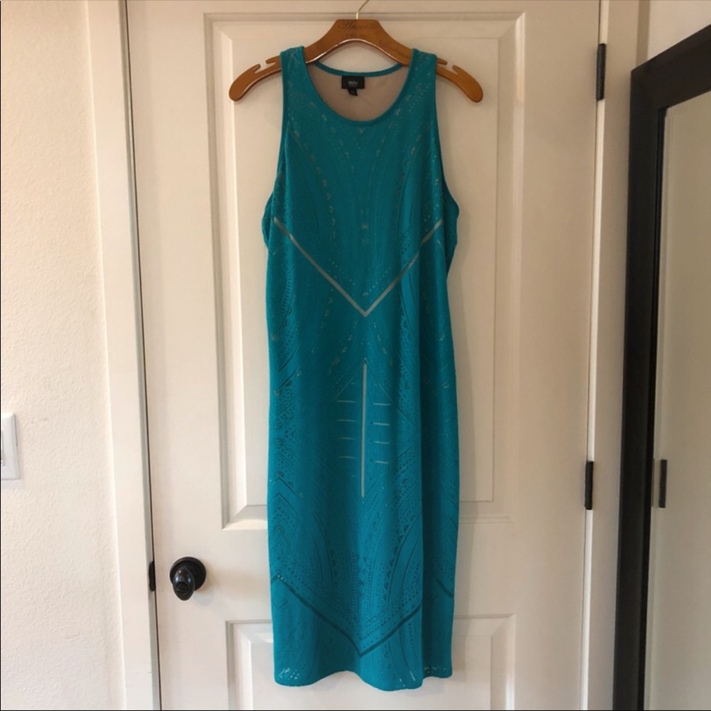 Mossimo Teal Ikat Geometric Midi Dress Large